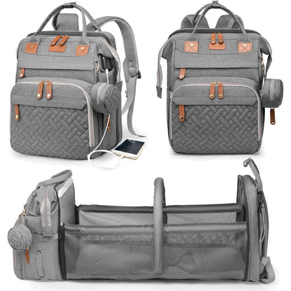 Astro Alan baby diaper bag backpack front view in grey color showing premium waterproof fabric.