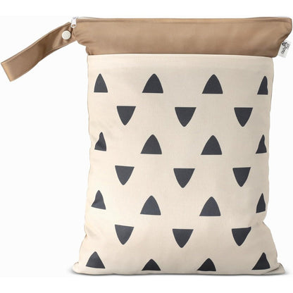 BebeBiu cloth diaper wet bag in sand triangular pattern front view
