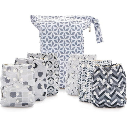 Simple Being reusable cloth diapers front view in grey patterns