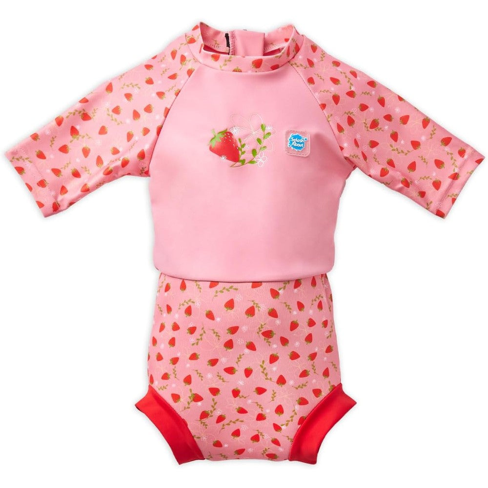 Splash About Happy Nappy Sunsuit front view in Strawberry Fields pattern