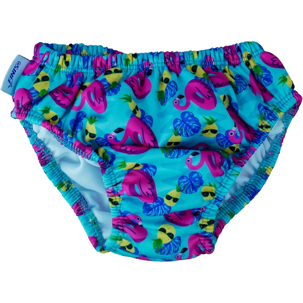 FINIS Reusable Swim Diaper front view in royal blue featuring adjustable side snaps for secure baby swimming.