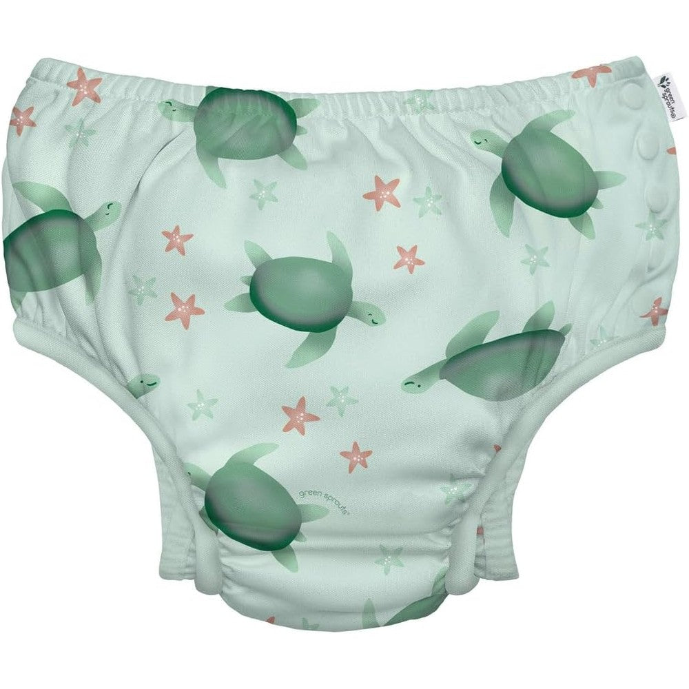 Green Sprouts eco snap swim diaper front view in light sage turtle print