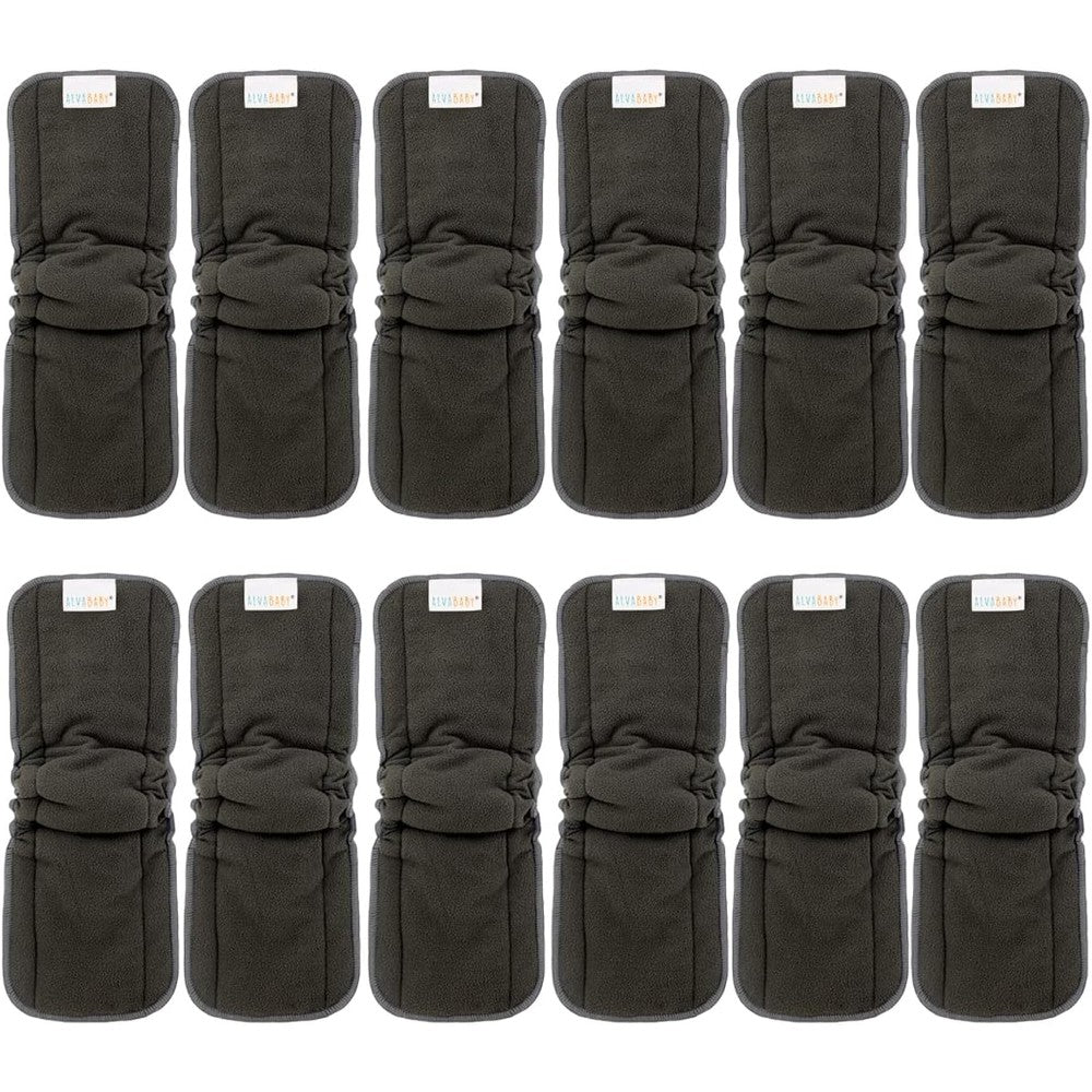 ALVABABY charcoal bamboo reusable diaper inserts twelve pack front view showing grey fabric
