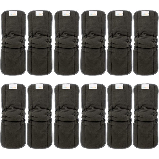 ALVABABY charcoal bamboo reusable diaper inserts twelve pack front view showing grey fabric