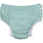 Green Sprouts Eco Snap Swim Diaper front view mint stripes toddler swimwear
