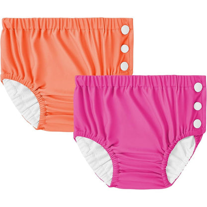 Durio reusable swim diapers front view showing orange and rose colors
