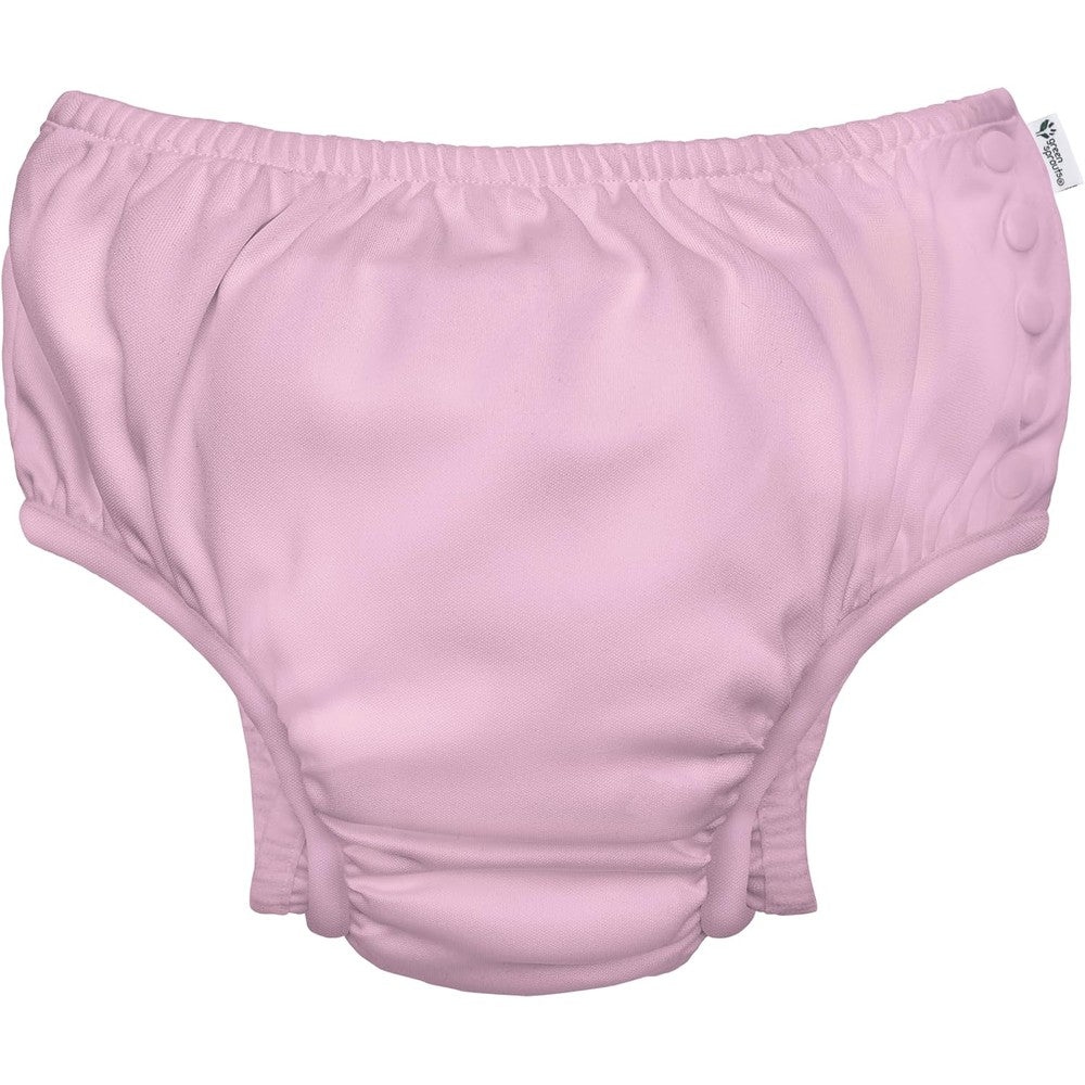 Green Sprouts Reusable Baby Swim Diaper front view in light pink for infant pool safety.
