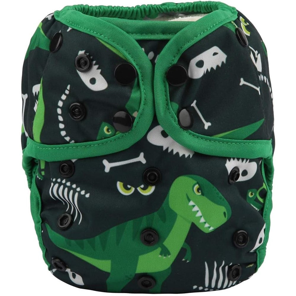 Sigzagor baby diaper cover green dinosaurs front view