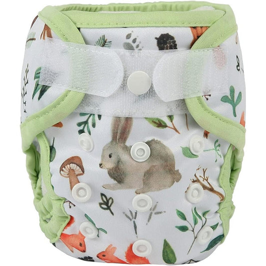 Sigzagor newborn cloth diaper cover in Wolf Rabbit print front view