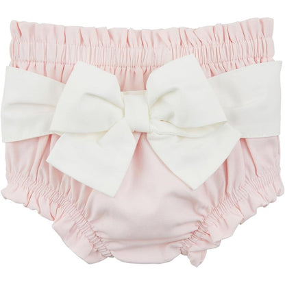 Mud Pie baby girls white diaper cover with contrast bow front view