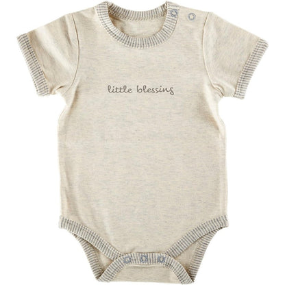 Stephan Baby Little Blessing gray and cream infant snapshirt front view