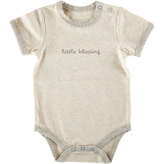 Stephan Baby Little Blessing gray and cream infant snapshirt front view
