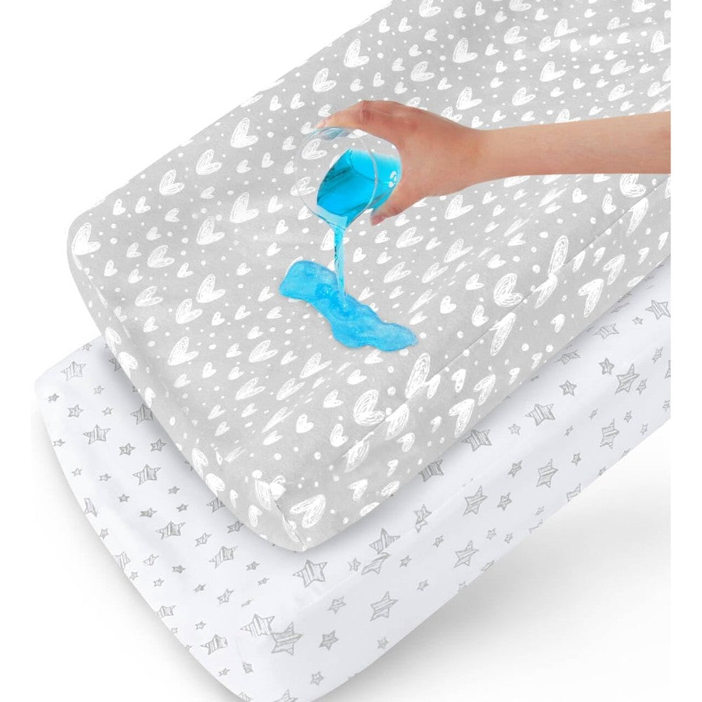 Biloban waterproof changing pad cover two pack front view featuring grey star print