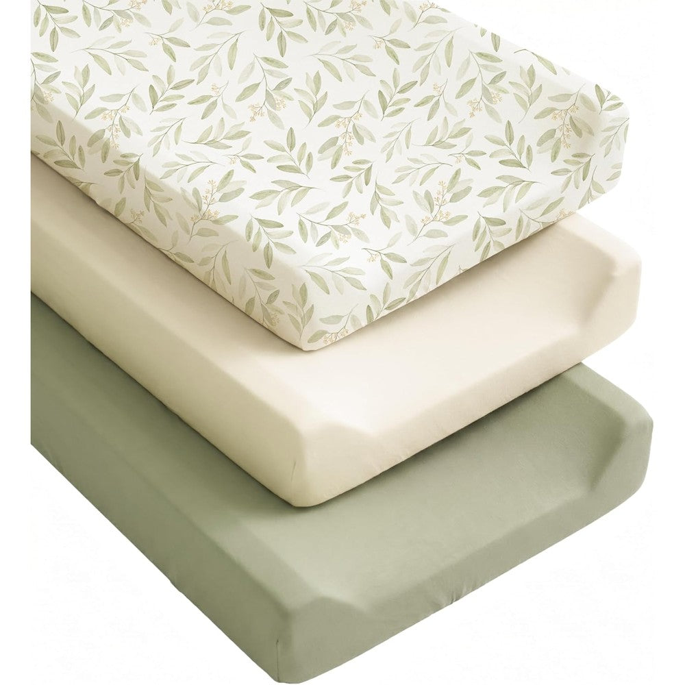 Konssy Silky Soft Changing Pad Cover 3 Pack front view of neutral nursery sheets