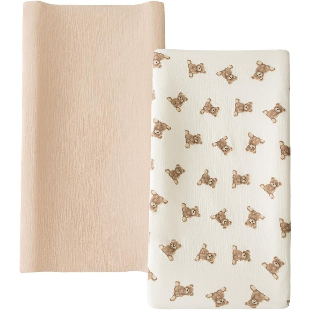 Little Jump Muslin Changing Pad Cover front view of teddy bear pattern sheet