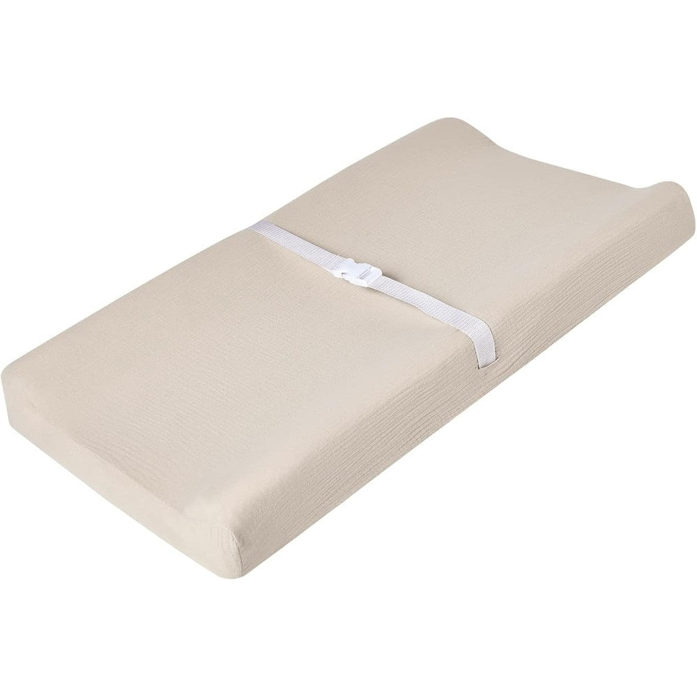 QUENESS muslin changing pad cover front view on standard nursery changing table