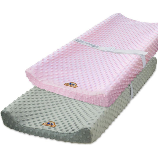 BlueSnail Ultra Soft Minky Dot Changing Pad Cover 2 Pack front view pink and gray baby sheets