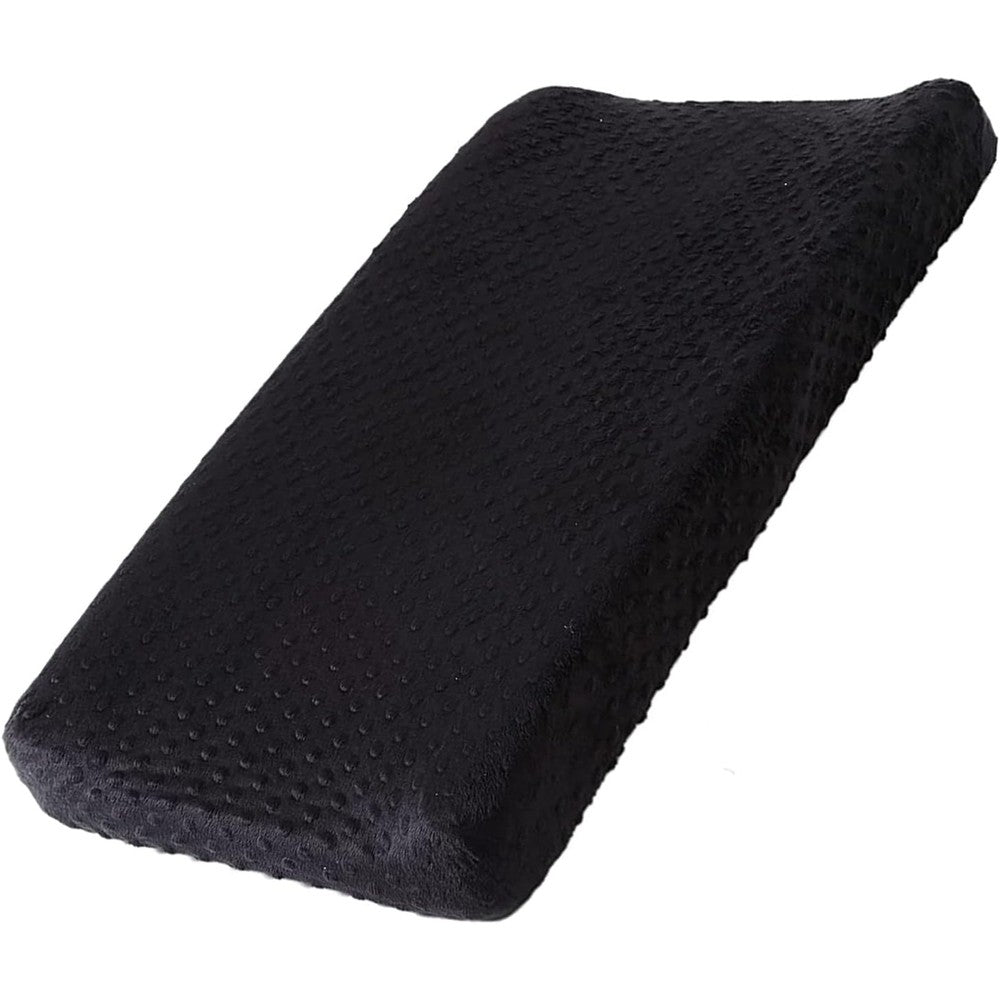 Queness Baby minky dots changing pad cover front view showing the soft black textured fabric.