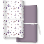 TotChill Extra Stretchy Changing Pad Cover front view featuring Purple Flutter design