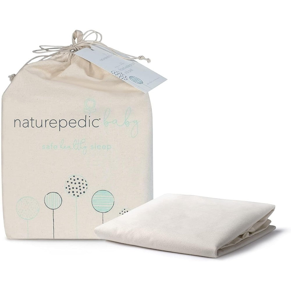 Naturepedic Organic Cotton Contoured Changing Pad Cover front view in white organic flannel