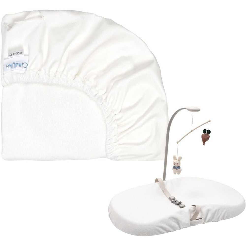 Pikpops waterproof changing pad covers white front view pack of two on a nursery table.
