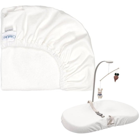 Pikpops waterproof changing pad covers white front view pack of two on a nursery table.