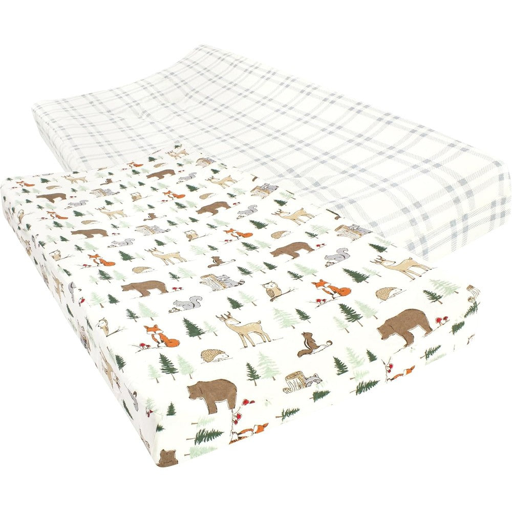 Hudson Baby Unisex Cotton Changing Pad Cover Forest Animals front view pack of two