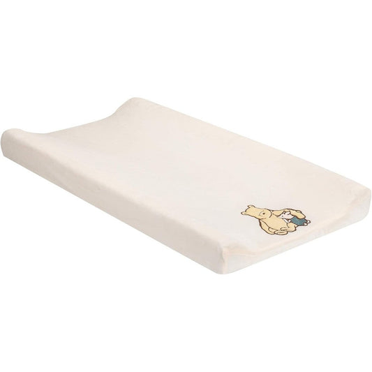 Lambs and Ivy Disney Baby Storytime Pooh changing pad cover front view showing classic Winnie the Pooh embroidery