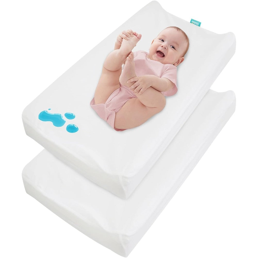 Biloban waterproof changing pad cover front view showing soft white organic fabric surface