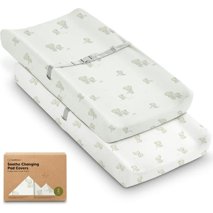 KeaBabies Soothe Organic Changing Pad Covers Elly pack front view showing beige elephant print sheets