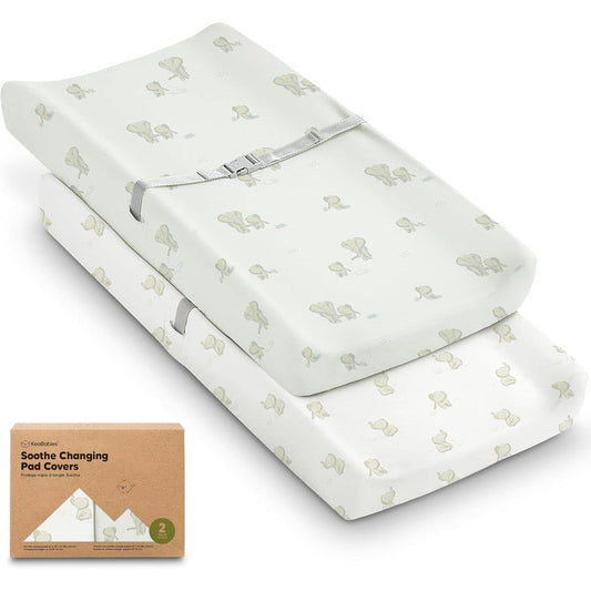KeaBabies Soothe Organic Changing Pad Covers Elly pack front view showing beige elephant print sheets
