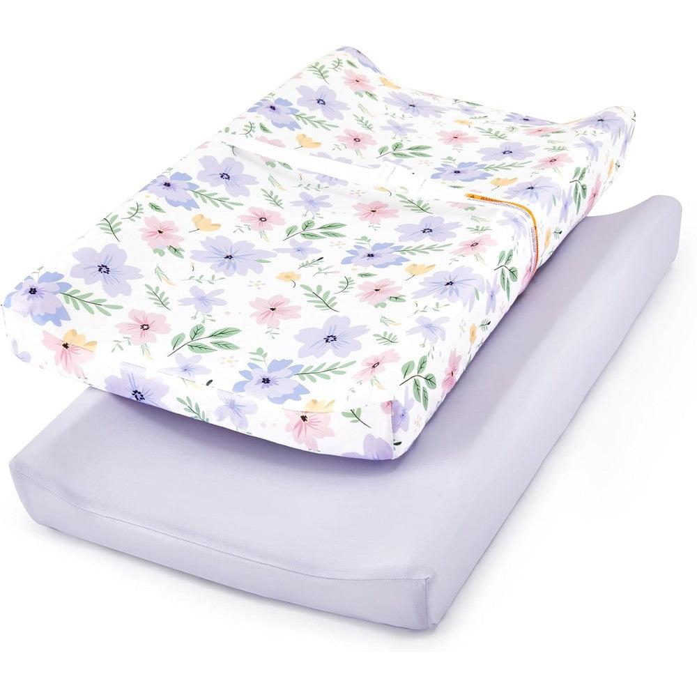 TILLYOU floral changing pad cover girl set front view on contoured baby pad