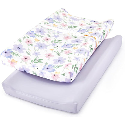 TILLYOU floral changing pad cover girl set front view on contoured baby pad