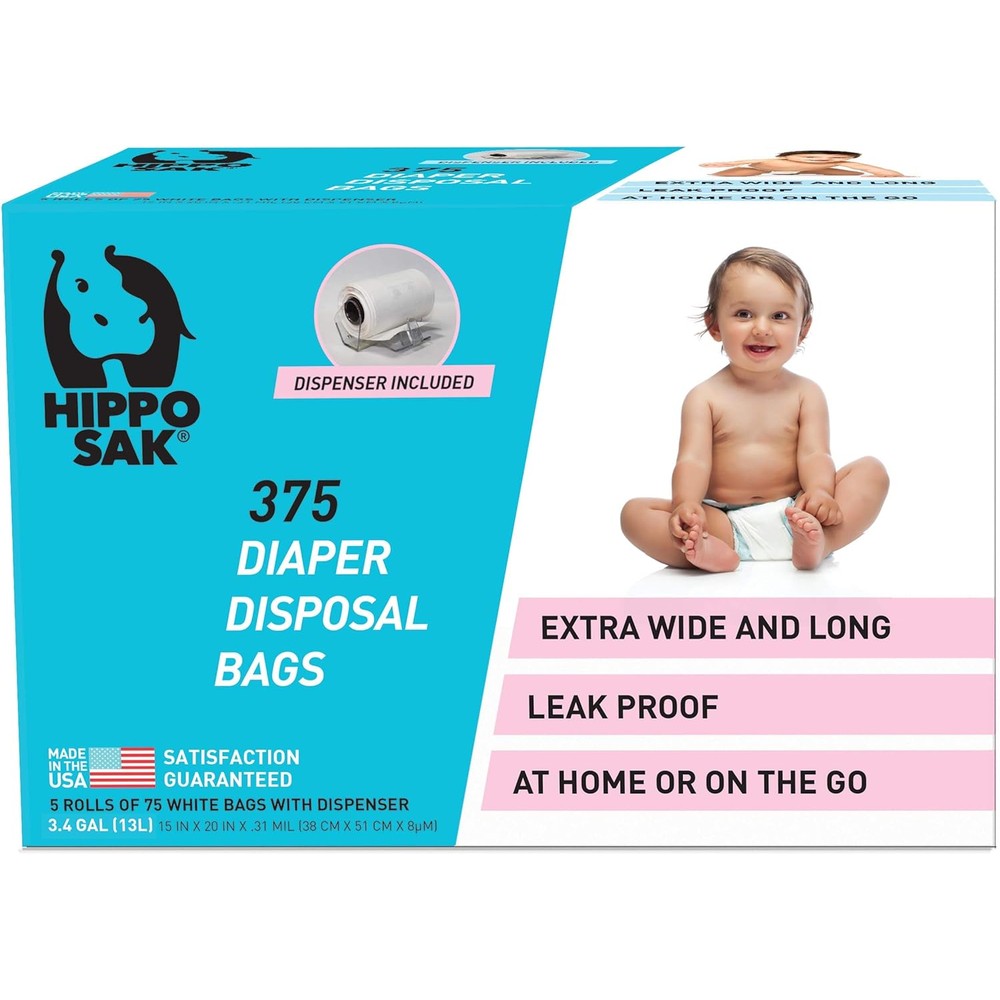 Hippo Sak diaper disposal bags front view packaging and dispenser