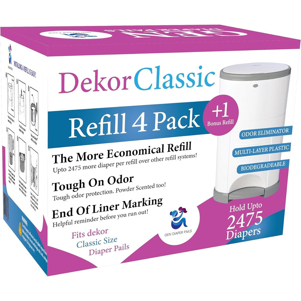 Gen Diaper Pails compatible Dekor Classic refill liners front view packaging