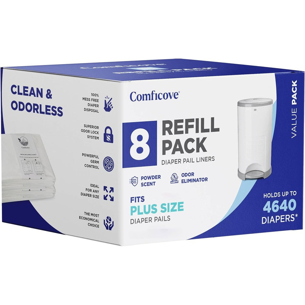 Comficove diaper pail refills front view showing packaging and count