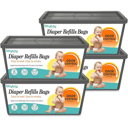 Qltytoy diaper pail refill bags 4 pack front view packaging