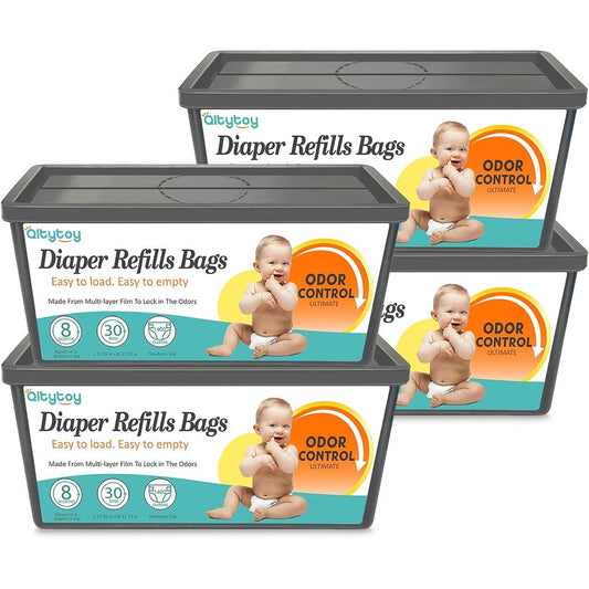 Qltytoy diaper pail refill bags 4 pack front view packaging