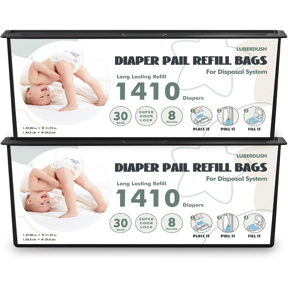Luberdush diaper pail refill bags front packaging view for nursery odor control.