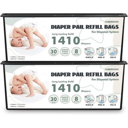 Luberdush diaper pail refill bags front packaging view for nursery odor control.