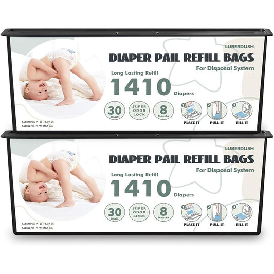 Luberdush diaper pail refill bags front packaging view for nursery odor control.