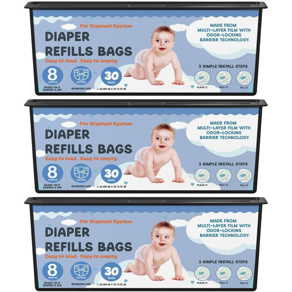 Zippland diaper pail refill bags three pack front view highlighting the packaging