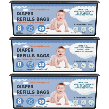 Zippland diaper pail refill bags three pack front view highlighting the packaging
