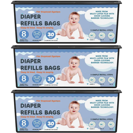 Zippland diaper pail refill bags three pack front view highlighting the packaging