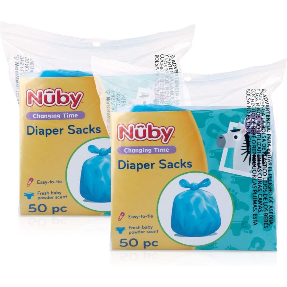 Nuby diaper disposable bags front view with baby powder scent