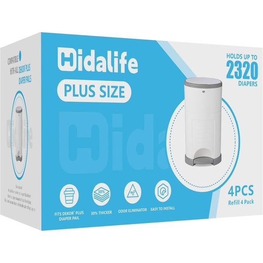 HIDALIFE diaper pail refills compatible with Dekor Plus front view package for nursery hygiene