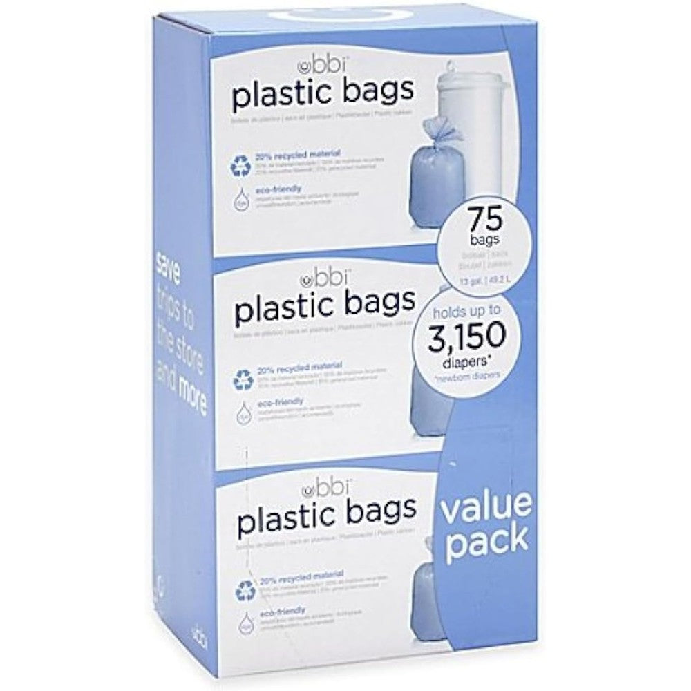 Ubbi Diaper Pail 75 Count Value Pack Plastic Bags front view