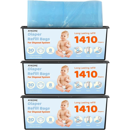 AYKEME diaper pail refill bags three pack front view showcasing product packaging