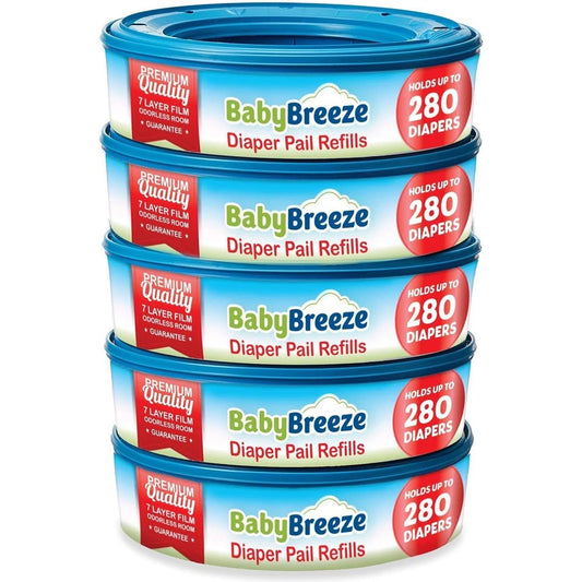 BabyBreeze Diaper Pail Refill Bags Compatible With Playtex Diaper Genie Pails Odor Absorbing Disposal Trash Bags 1400 Count 5 Pack - Image 1