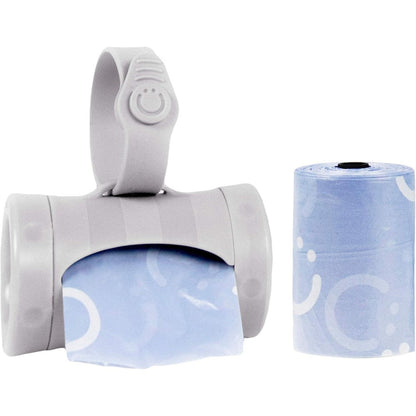 Ubbi Retractable On-The-Go Bag Dispenser in gray front view